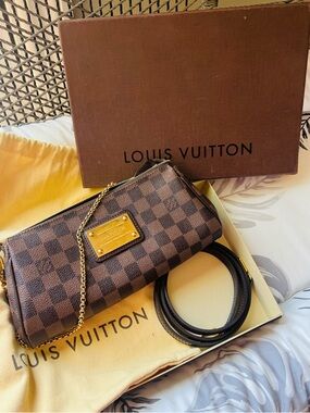 Louis Vuitton Damier Ebene Folding Pochette Clutch in Brown and Gold